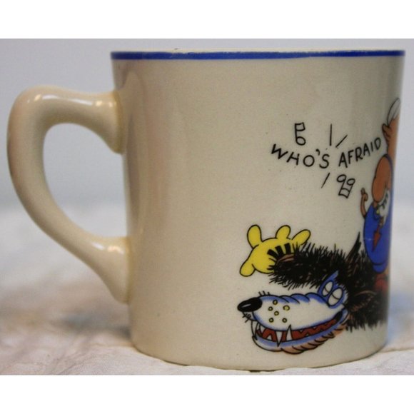 VTG 1930s Walt Disney Three Little Pigs Small Mug Patriot China Wolf Music Dance - Picture 7 of 10